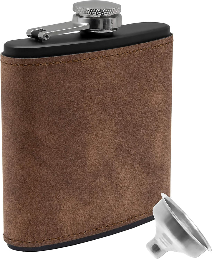 Edelstahl Flachmann im Wild-Leder Design, 175 ml, in Geschenk-Box, schwarz-braun