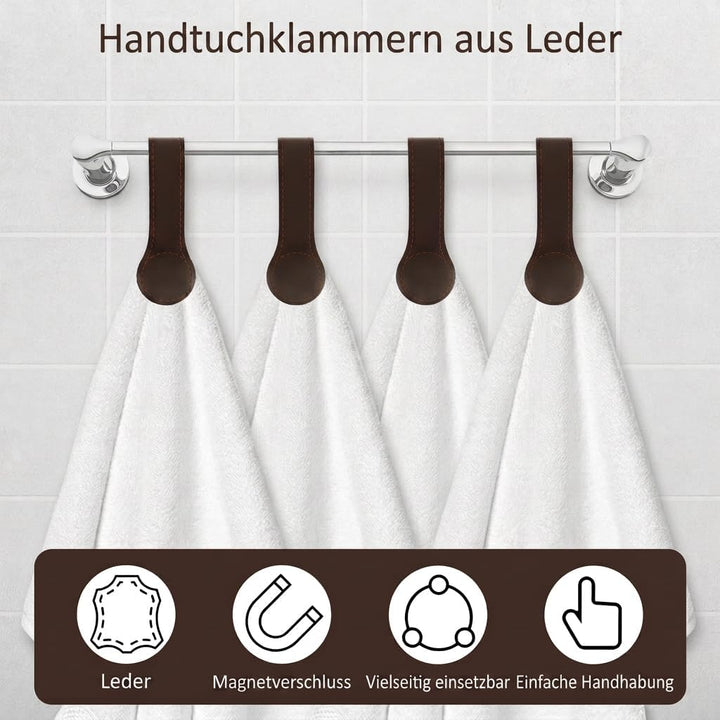 4 Stück Magnet Handtuchhalter aus Leder (Braun), Braun