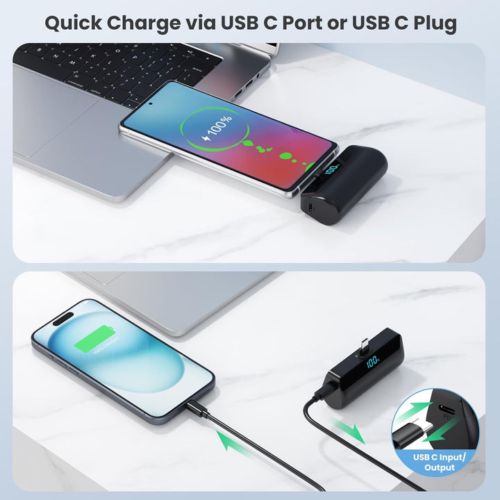 Feob Mini Power Bank 5200mAh für iPhone 17/16 Serie, PD 3A Schnellladung Powerbank USB C Externer Ak