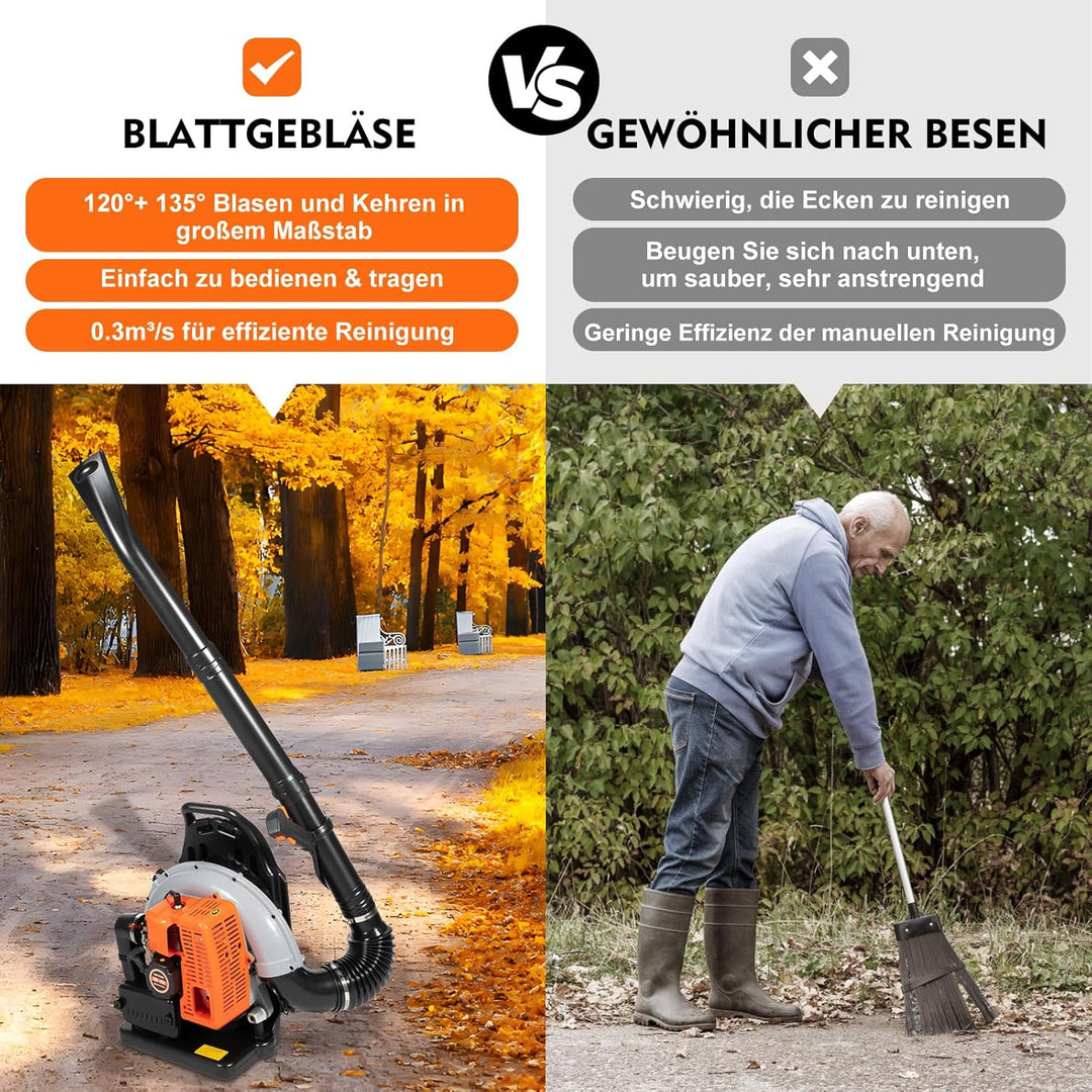 Laubbläser Benzin, 63CC Benzin Laubbläser 6800 RPM Laubsauger Benzin, Rasenkehrmaschine mit Verstell
