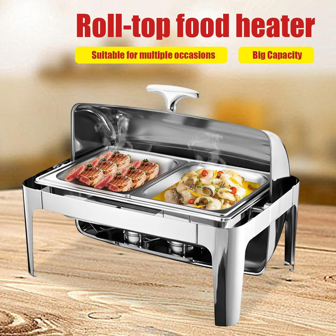 9l Edelstahl Speisenwärmer, Chafing Dish Mit Rolldeckel Speisenwärmer Warmhaltebehälter, Heizplatten