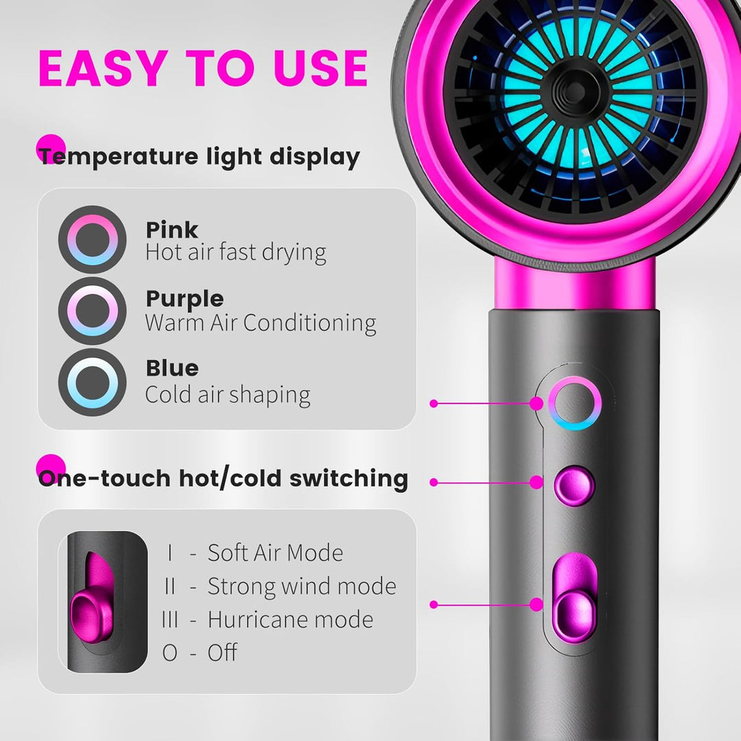 AIUNAOM 2400W Föhn, Fön, Silent Ionen Haartrockner mit 1 Diffusor & 2 Konzentratoren, 3 Geschwindigk