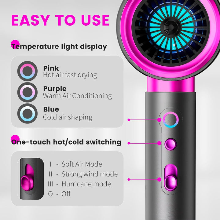 AIUNAOM 2400W Föhn, Fön, Silent Ionen Haartrockner mit 1 Diffusor & 2 Konzentratoren, 3 Geschwindigk