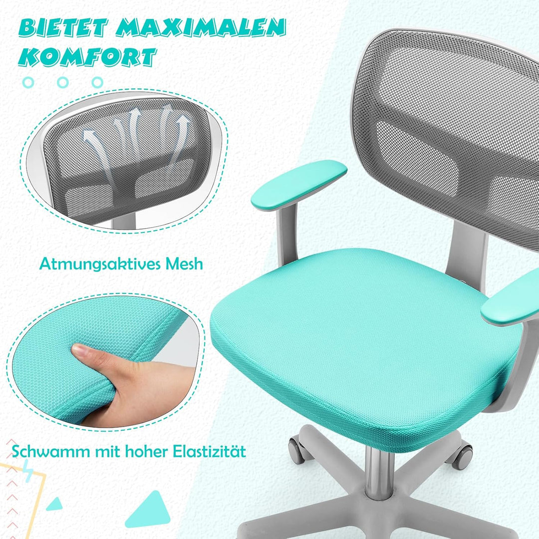COSTWAY 360° Drehbarer Kinderschreibtischstuhl, 80-91,5 cm Höhenverstellbarer Jungendstuhl mit Rücke