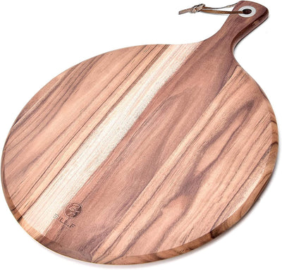 BILL.F Pizzaschieber aus Holz, 40,01 cm, rundes Schneidebrett mit Griff, Pizzabrett für Küche, Charc