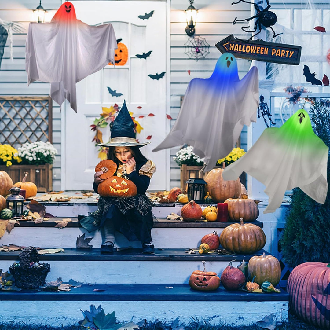 3 Stück Halloween Hängende Geister Deko, 67CM niedliche Leuchtend Gespenster fliegenden Geister, Hal