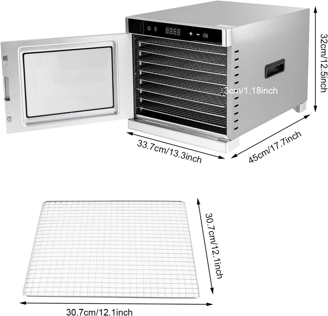 Dörrautomat Edelstahl Dörrgerät mit Timer, 8 Tabletts und Lebensmittelklammer Dörrapparat 700W 35-75