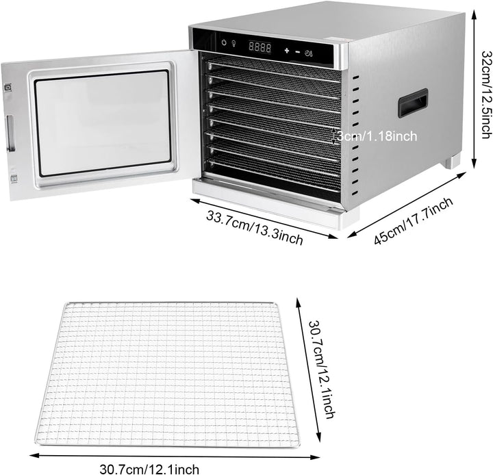 Dörrautomat Edelstahl Dörrgerät mit Timer, 8 Tabletts und Lebensmittelklammer Dörrapparat 700W 35-75