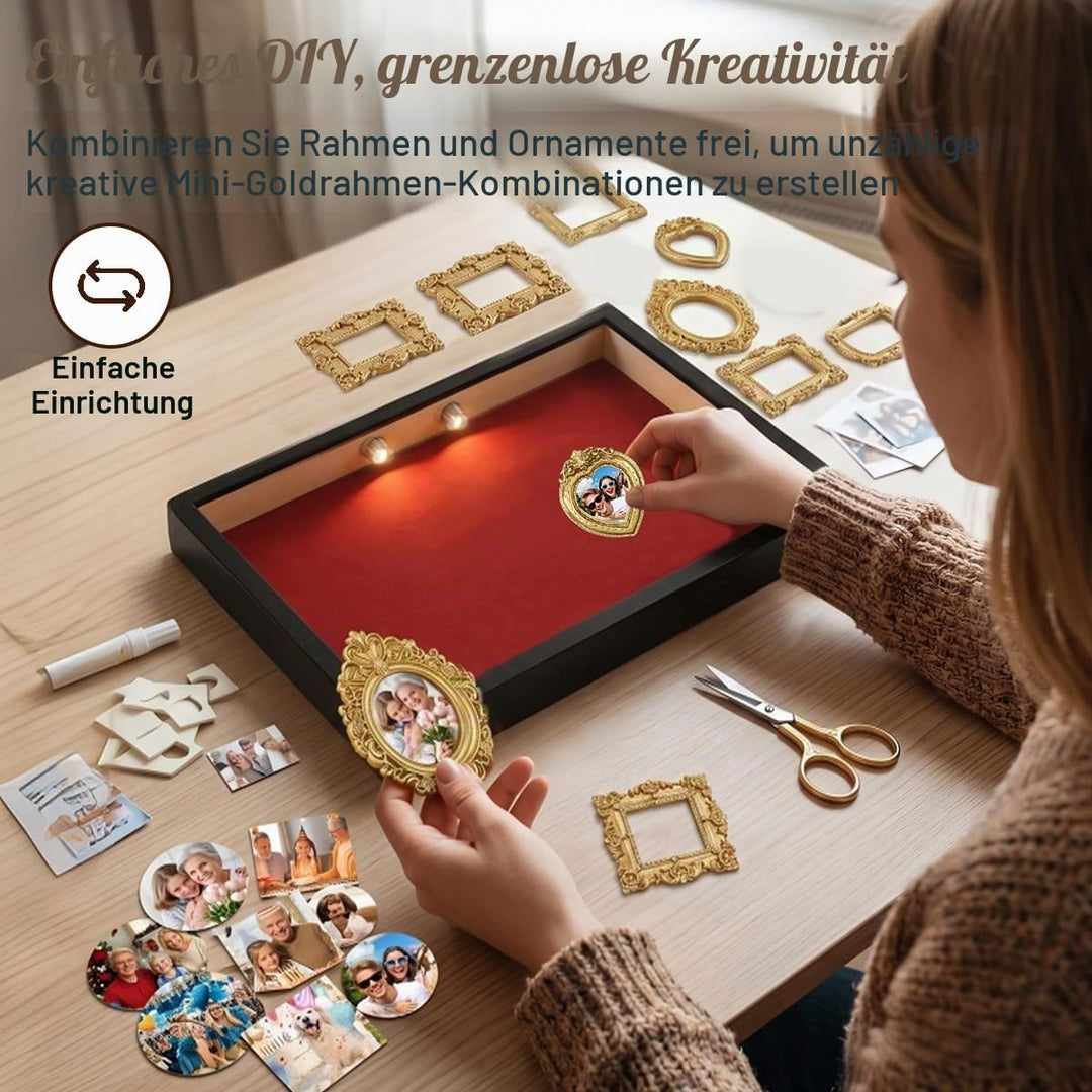 DIY Mini Museum Silhouette Box mit LED, Mini Menschen Figuren Museum, Kreativ Bilderrahmen mit 8 Fig