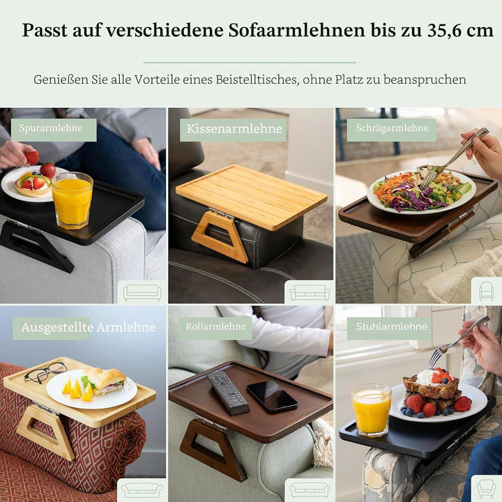 Shamrock Home Bambus-Sofa-Tisch zum Anklippen, für Sofa, Sessel, TV-Abendessen, Fernbedienung, Geträ