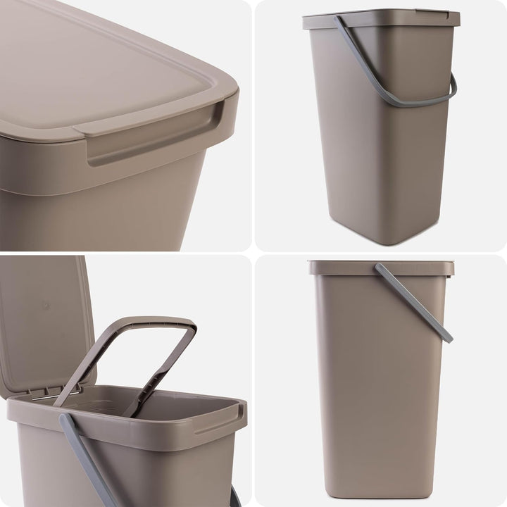 KADAX Abfallbehälter 25L, 4er Set, Abfalleimer aus Plastik mit Deckel und Griff, Mülleimer für Müllt