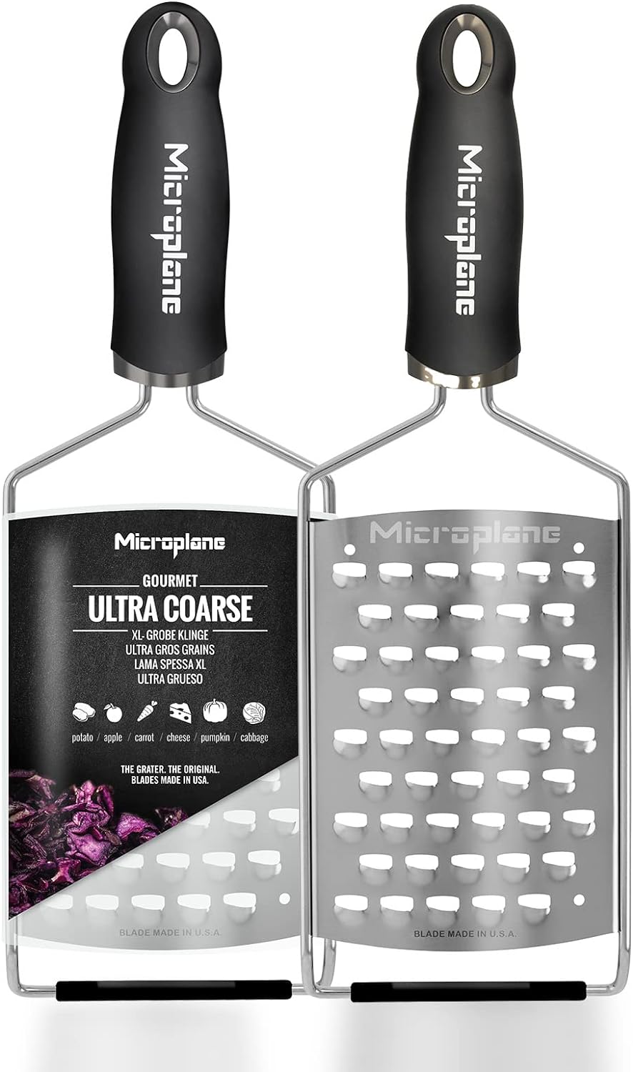 Microplane Küchenreibe XL-Grob für Kartoffel, Käse, Kohl, Gurke, Kürbis und Zucchini in Schwarz mit