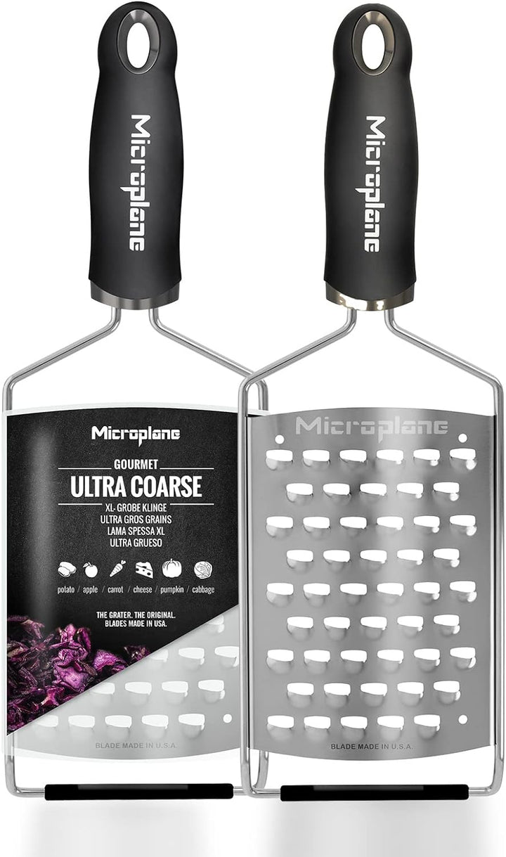 Microplane Küchenreibe XL-Grob für Kartoffel, Käse, Kohl, Gurke, Kürbis und Zucchini in Schwarz mit