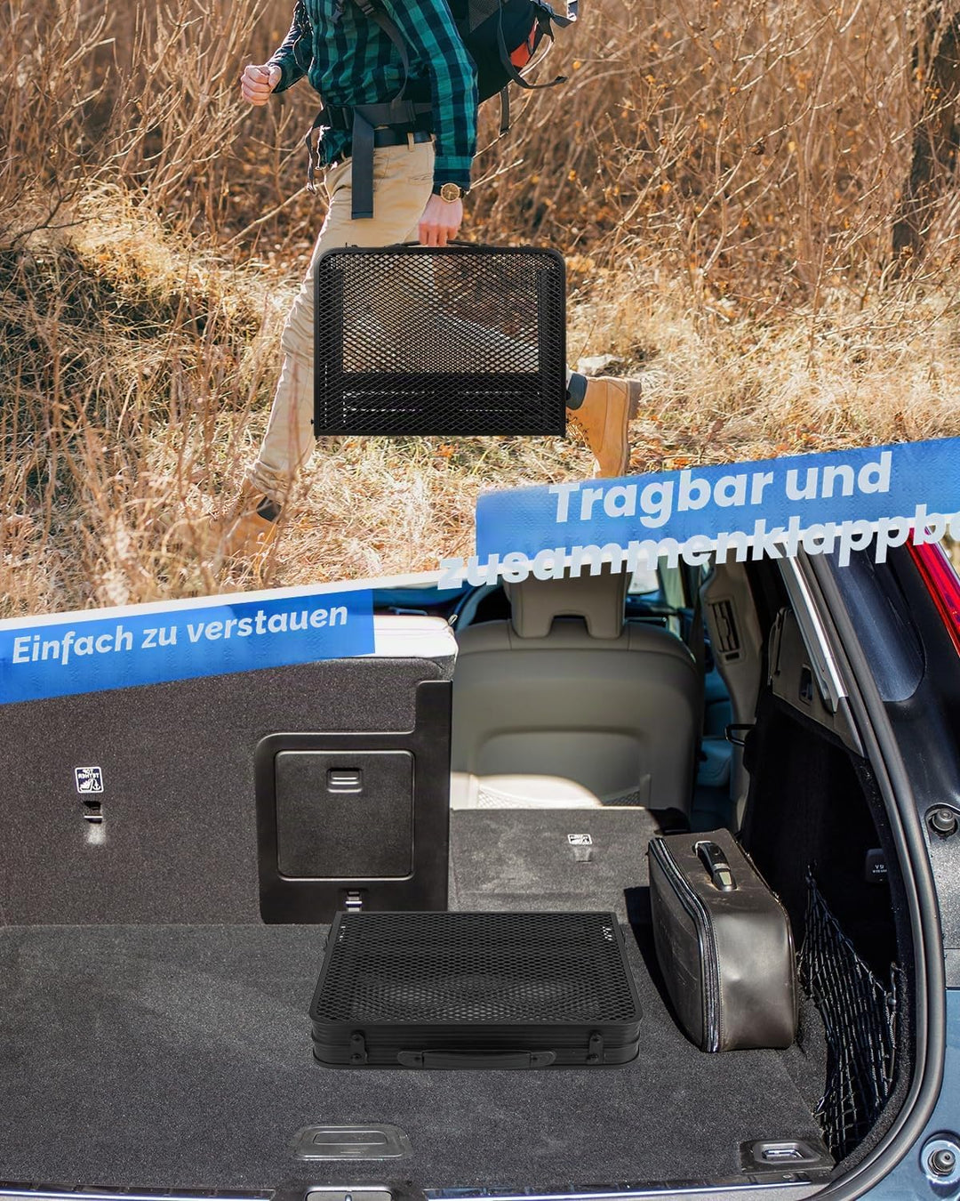 MSDADA Klappbarer Grilltisch, Höhenverstellbarer Aluminiumtisch mit Netz-Desktop und Netztasche, Tra