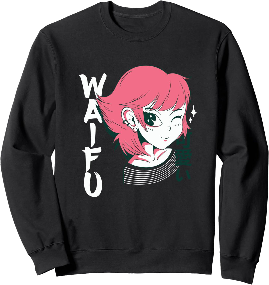 Waifu Winking Mädchen Japanische Anime Manga Lover Otaku Sweatshirt