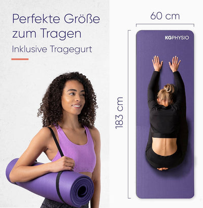 KG Physio Yogamatte Rutschfest und Gepolstert - Yoga Matte mit Tragegurt, Fitnessmatte, Turnmatte, S