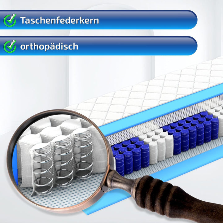 Matratzen Perfekt 7-Zonen Taschenfederkernmatratze Köln, 80 x 200 cm – Taschenfederkern-Matratze mit
