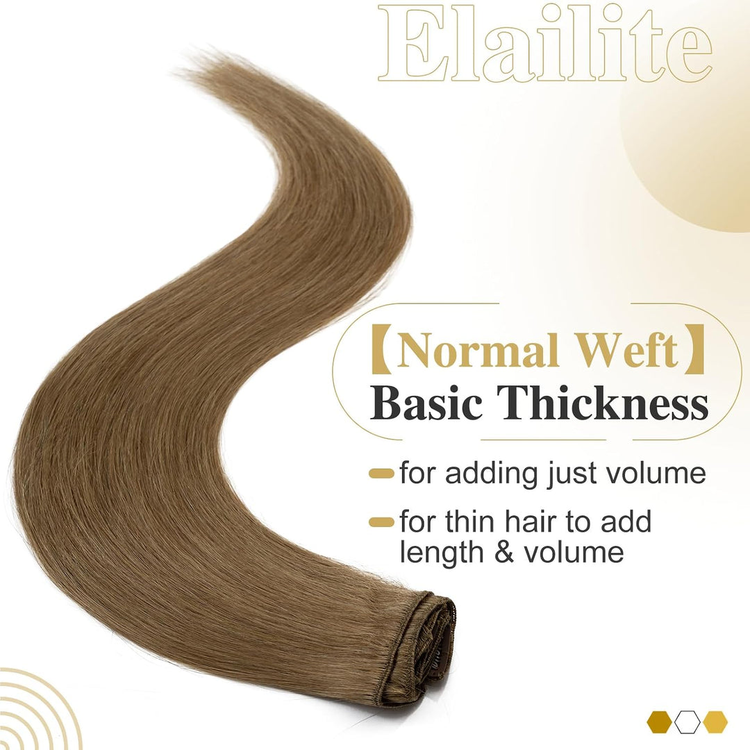 Elailite Clip in Extensions Echthaar, 8 Tressen Haarverlängerung, 20cm-45g Glattes Haarteile Haarext