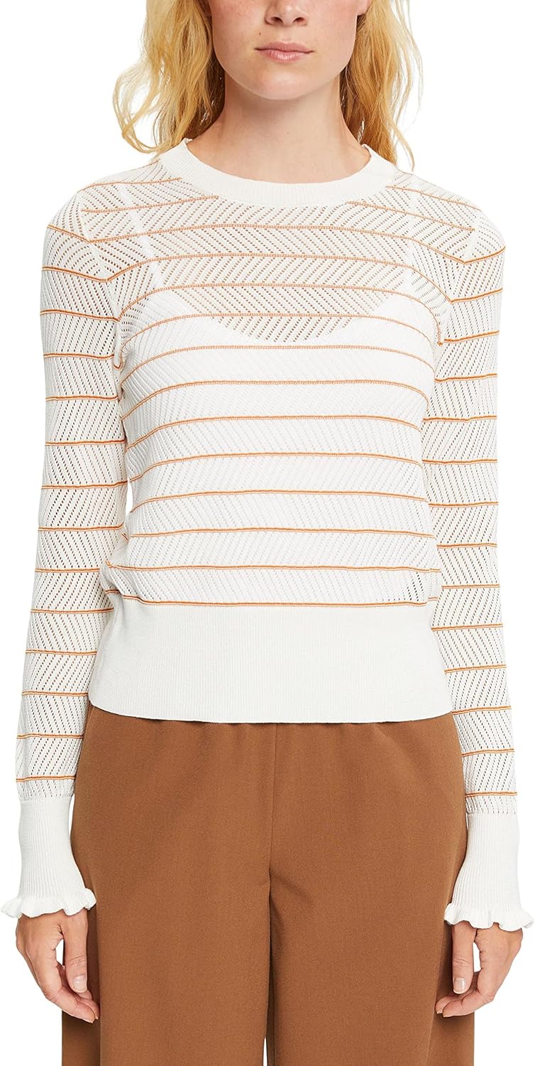 edc by Esprit Gestreifter Pullover in Pointelle-Strick S 710/Honey Yellow, S 710/Honey Yellow