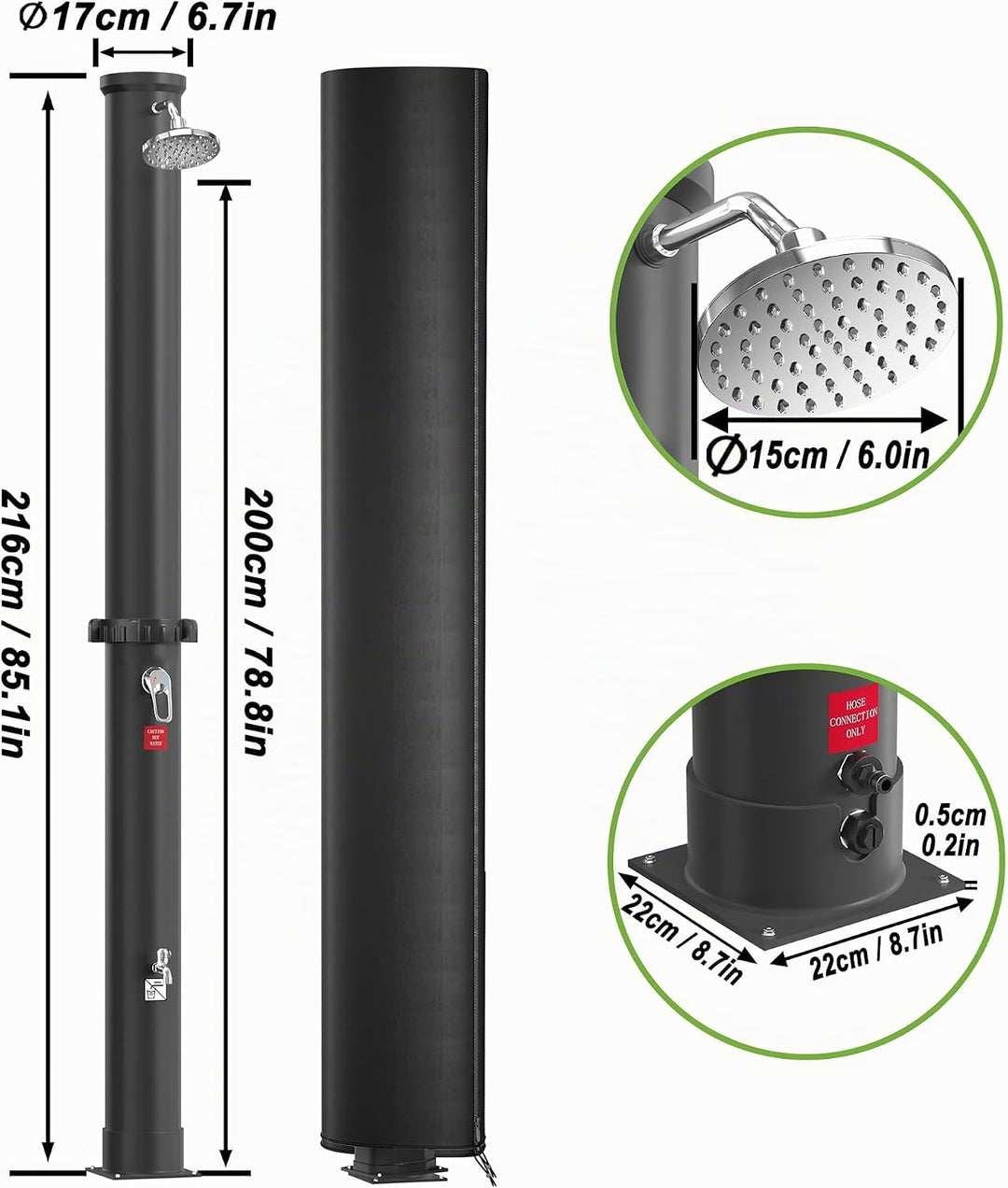 Froadp Solardusche 40 Liter für Garten & Pool, Solar Gartendusche mit 360° Schwenkbarem Regenduschko