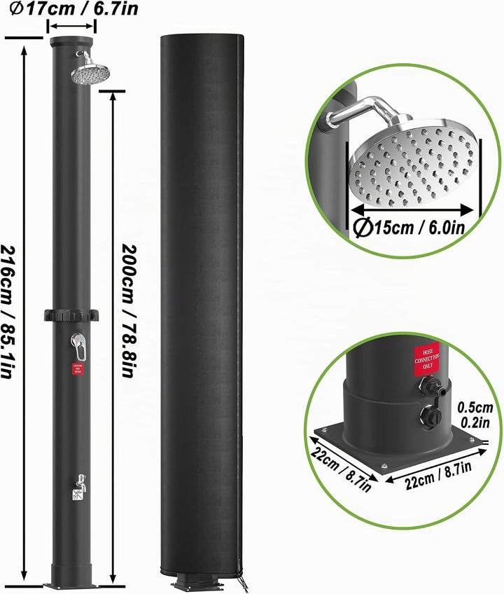 Froadp Solardusche 40 Liter für Garten & Pool, Solar Gartendusche mit 360° Schwenkbarem Regenduschko