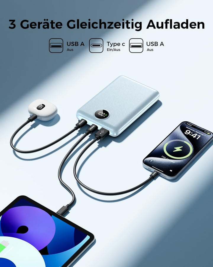 Power Bank, 22.5W Mini PowerBank 15000mAh (USB-C EIN- &amp; Ausgang), PD 3.0 QC 3.0 Externer Handyakku m