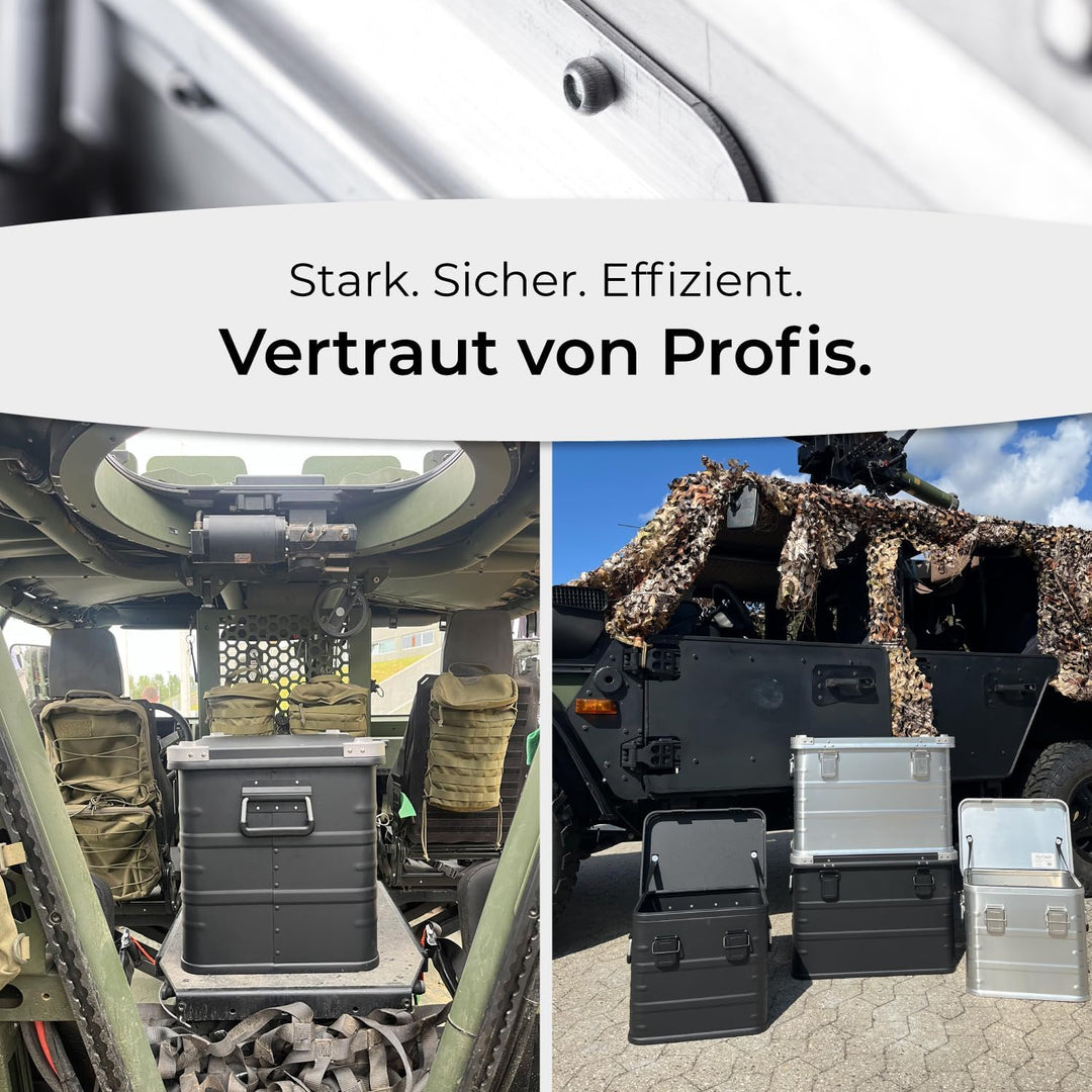 AluVault 073L – Alubox mit Deckel, Aluminium Aufbewahrungsbox, Alukiste, Spritzwassergeschützt, Stau
