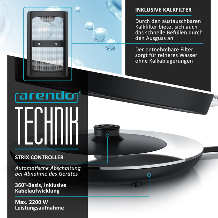 Arendo - Wasserkocher Edelstahl mit Temperatureinstellung - LED Anzeige mit Touch Panel - Wasserkess