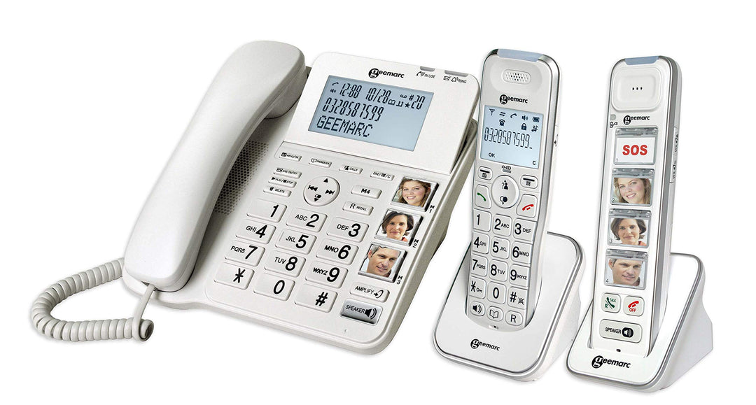 Geemarc Senior Pack - Verstärktes Festnetztelefon und zusätzliche Mobilteile mit Anrufbeantworter un