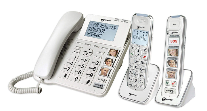 Geemarc Senior Pack - Verstärktes Festnetztelefon und zusätzliche Mobilteile mit Anrufbeantworter un