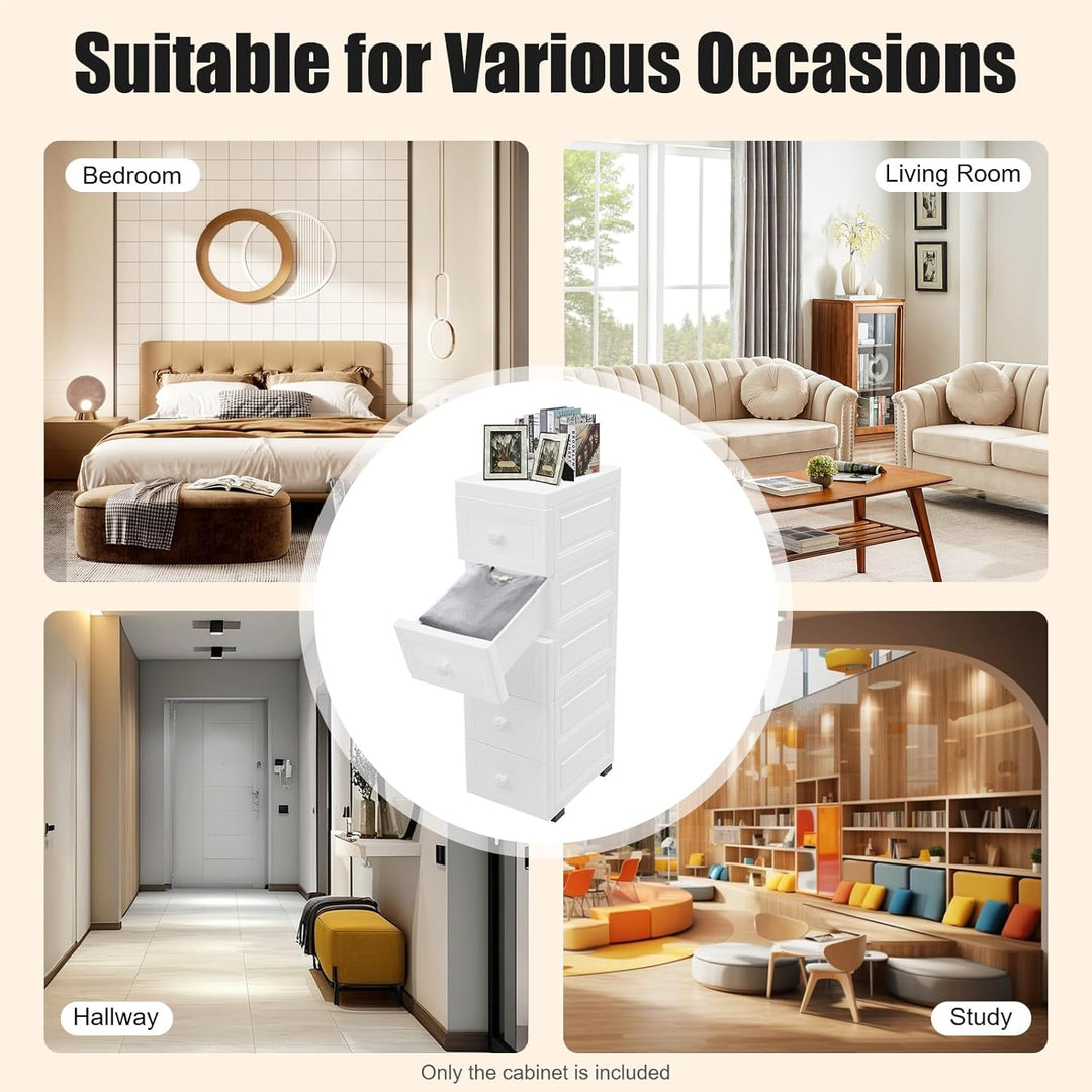 Pinuox Schubladenschrank Kunststoff, Rollcontainer mit 5 Schubladen Rollschrank aus Kunststoff Aufbe