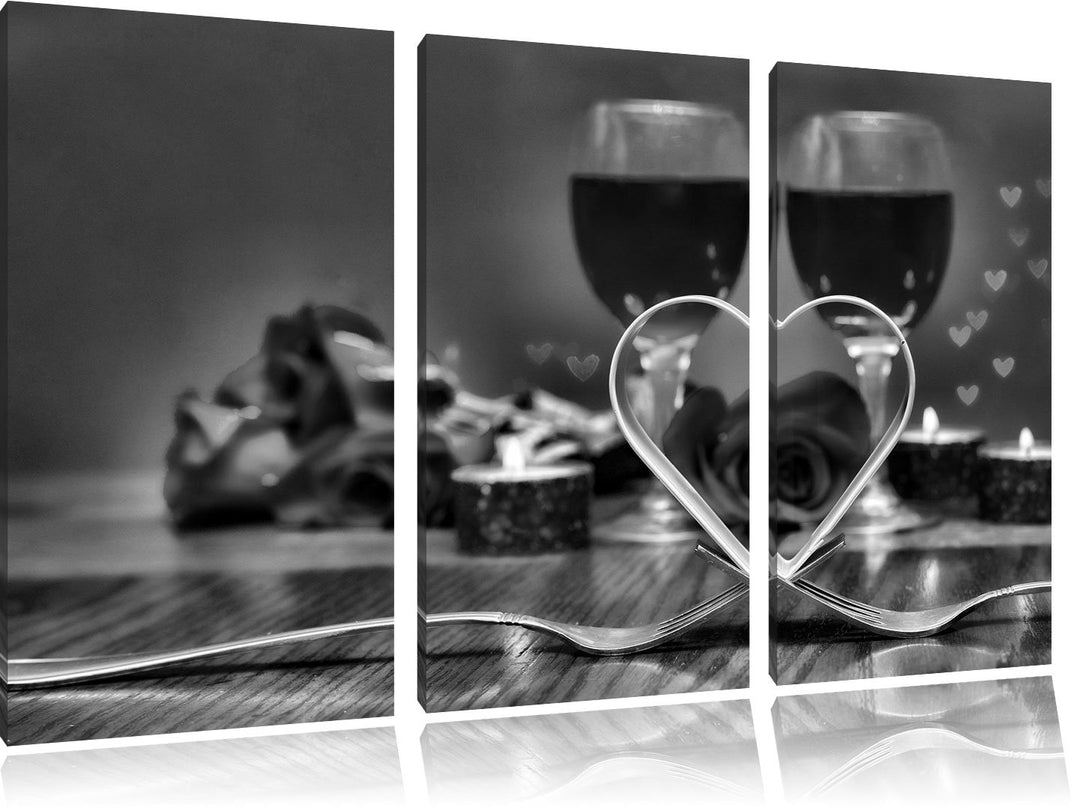 Pixxprint Candle Light Dinner / 3-Teilig/Gesamtmass 120cm Leinwandbild bespannt auf Holzrahmen/Wandb