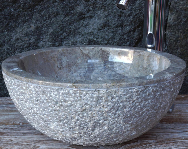 GURU SHOP Massives Rundes Marmor Aufsatz-Waschbecken, Waschschale, Naturstein Handwaschbecken - Ø 35