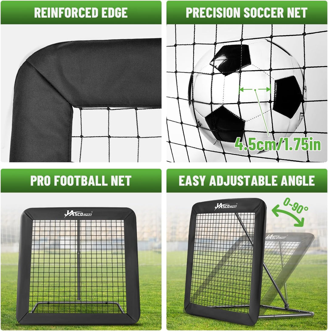 Rebounder für Fussball, 6-Fach verstellbares Rebounder-Netz mit Schutzrand & Heringen, Soccer-Traini