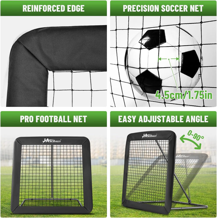 Rebounder für Fussball, 6-Fach verstellbares Rebounder-Netz mit Schutzrand & Heringen, Soccer-Traini