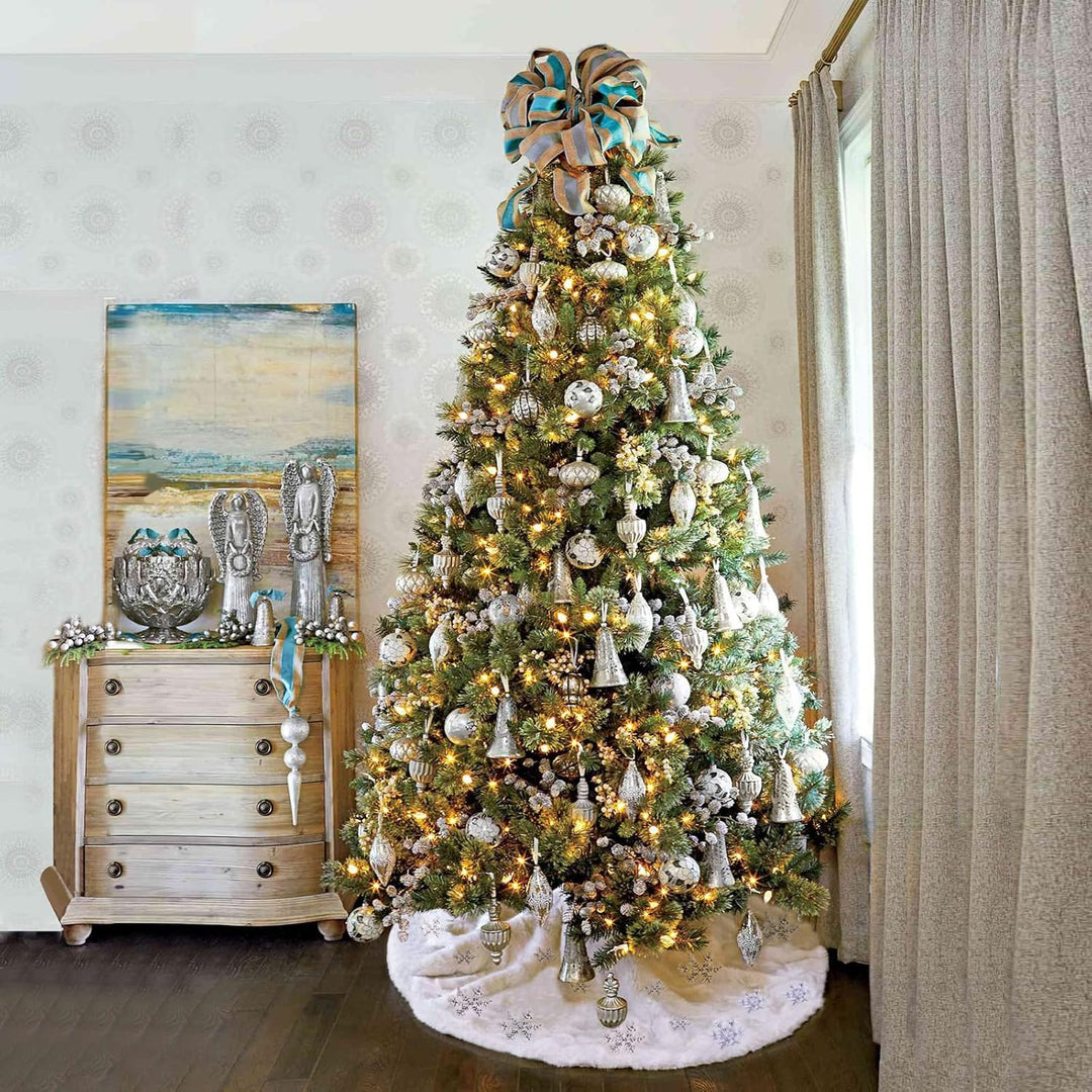 SALCAR Weihnachtsbaumdecke Rund 120cm, Kunstfell Schneeflocke Weihnachtsbaum Decke Weiss, Gross Chri