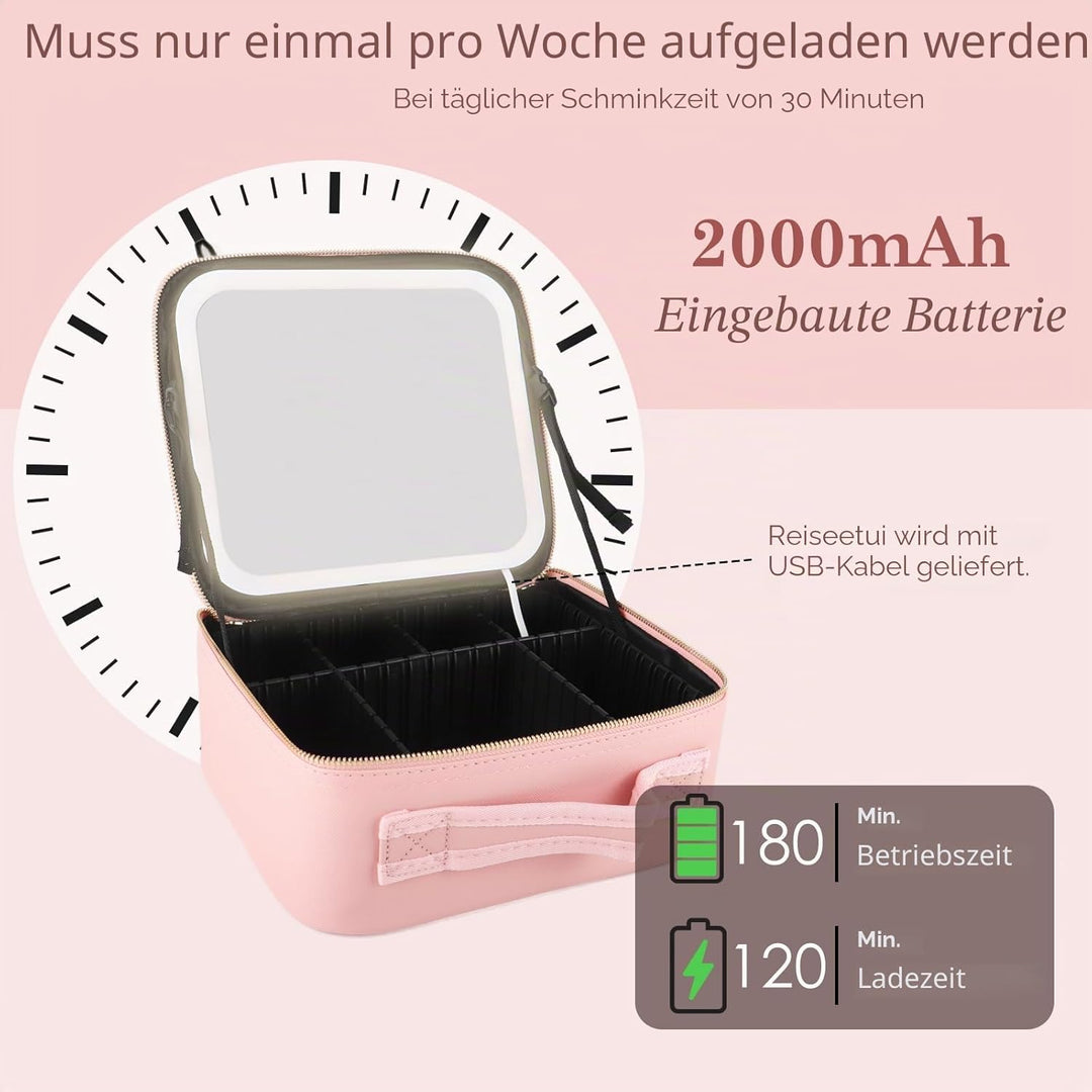 Kosmetiktasche mit LED Beleuchtung Licht, Make up Tasche Koffer Verstauen für Reisen, Kosmetikkoffer