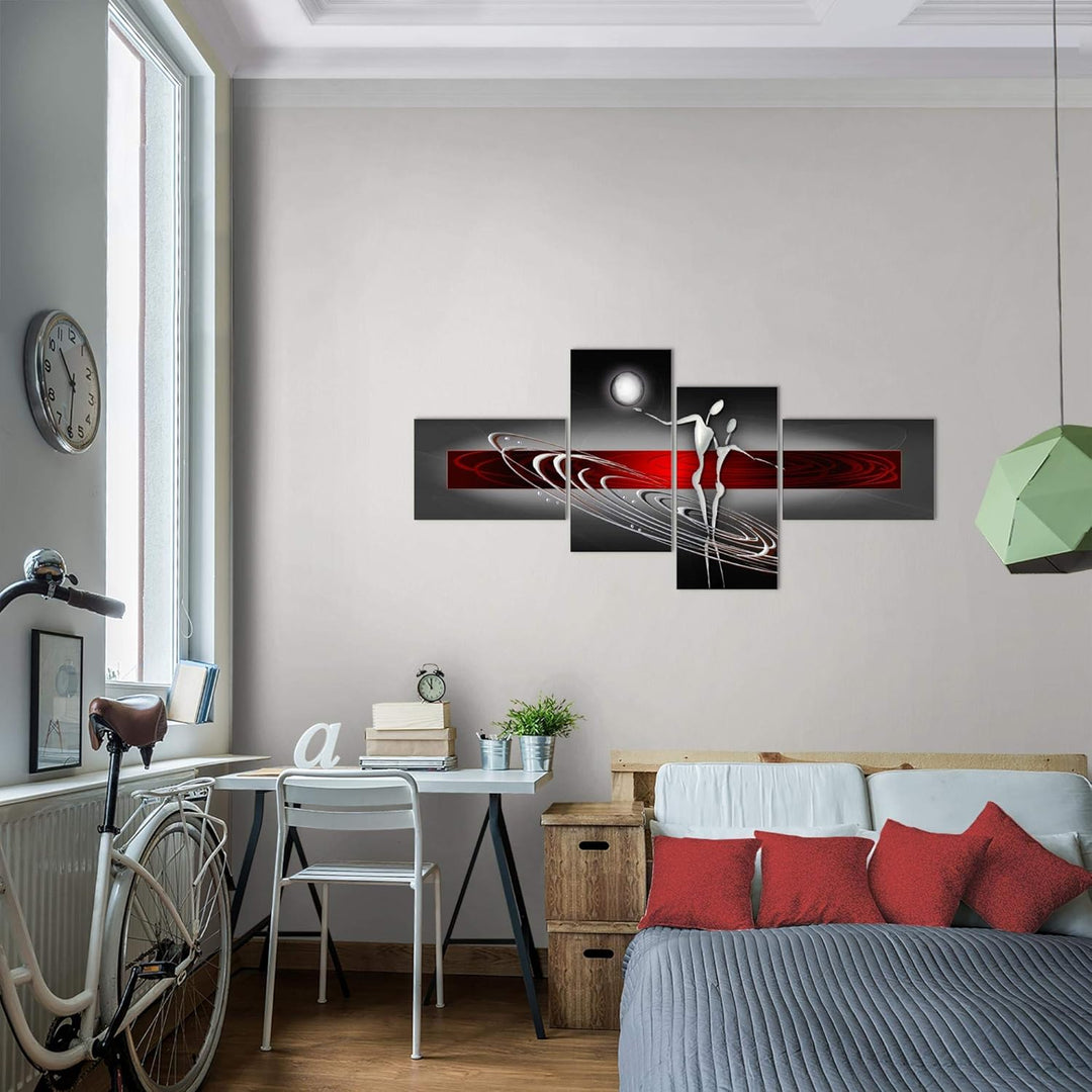 Runa Art Wandbilder Set XXL Abstrakt Figuren Wohnzimmer Schlafzimmer Rot Grau 4 Teilig - Made in Ger