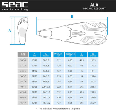 Seac Ala, Flossen mit geschlossenem Fussteil, ideal zum Schnorcheln und Schwimmen 44-45 Blau, 44-45