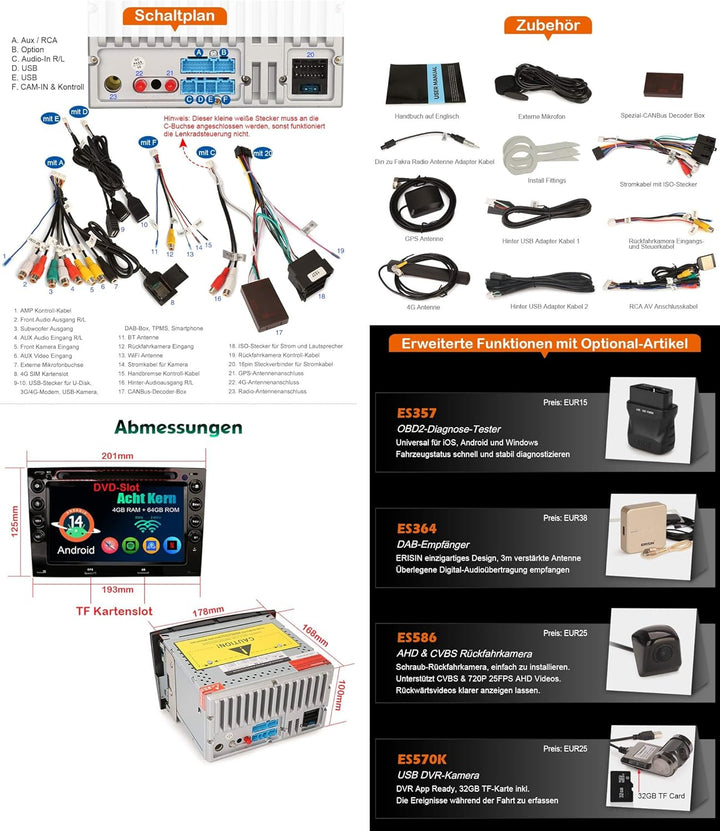 7 Zoll 8-Kern Android 14 Autoradio für Renault Megane 2 (2002-2008) mit Bluetooth 5.0 Kabelloses Car
