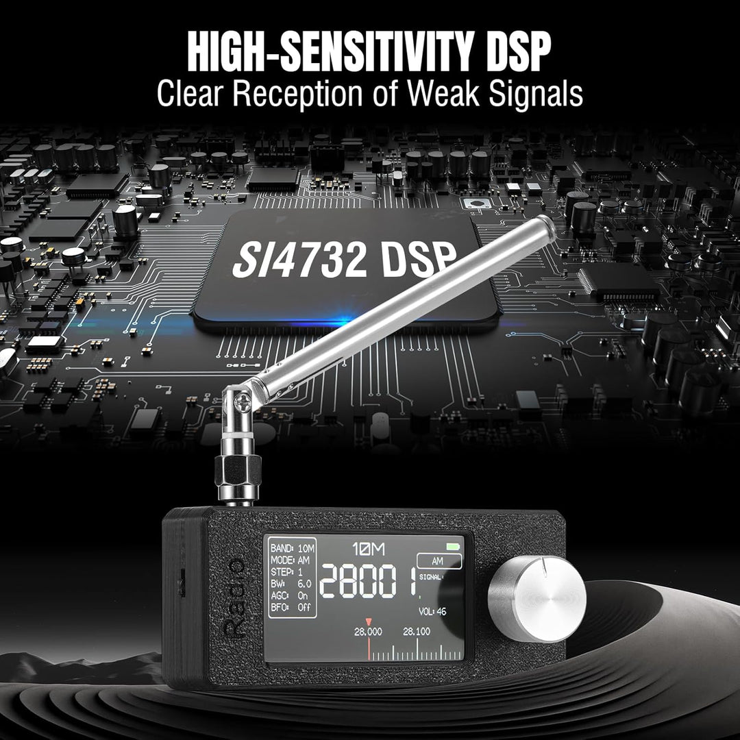 Raddy Mini-Radio Allband DSP Radio mit Si4732 Chip, FM/SW/MW/VHF/CB Empfänger mit LSB/USB Modi, Kopf
