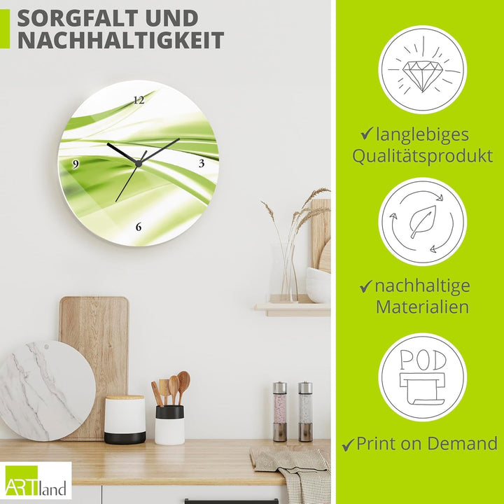 ARTLAND Wanduhr ohne Tickgeräusche Glas Quarzuhr Ø 30 cm Rund Lautlos Design Welle Abstrakt Modern K