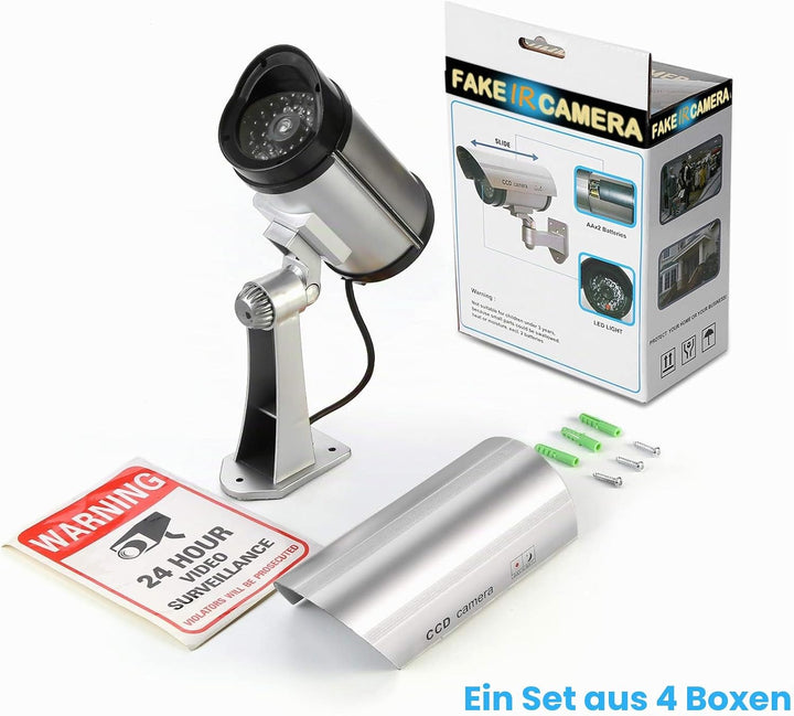 FITNATE 4 Stück Kamera attrappe, Fake Kamera Outdoor, Batteriebetrieben, regenbeständig, CCTV-Überwa