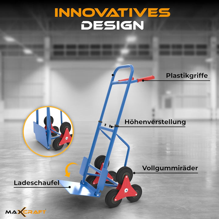 MAXCRAFT Sackkarre Treppenkarre bis 150 kg klappbar Treppensackkarre Transportkarre Treppensteiger B