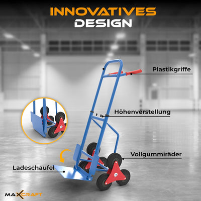 MAXCRAFT Sackkarre Treppenkarre bis 150 kg klappbar Treppensackkarre Transportkarre Treppensteiger B