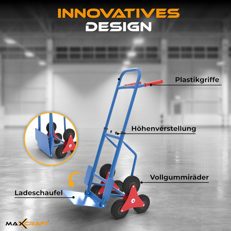 MAXCRAFT Sackkarre Treppenkarre bis 150 kg klappbar Treppensackkarre Transportkarre Treppensteiger B