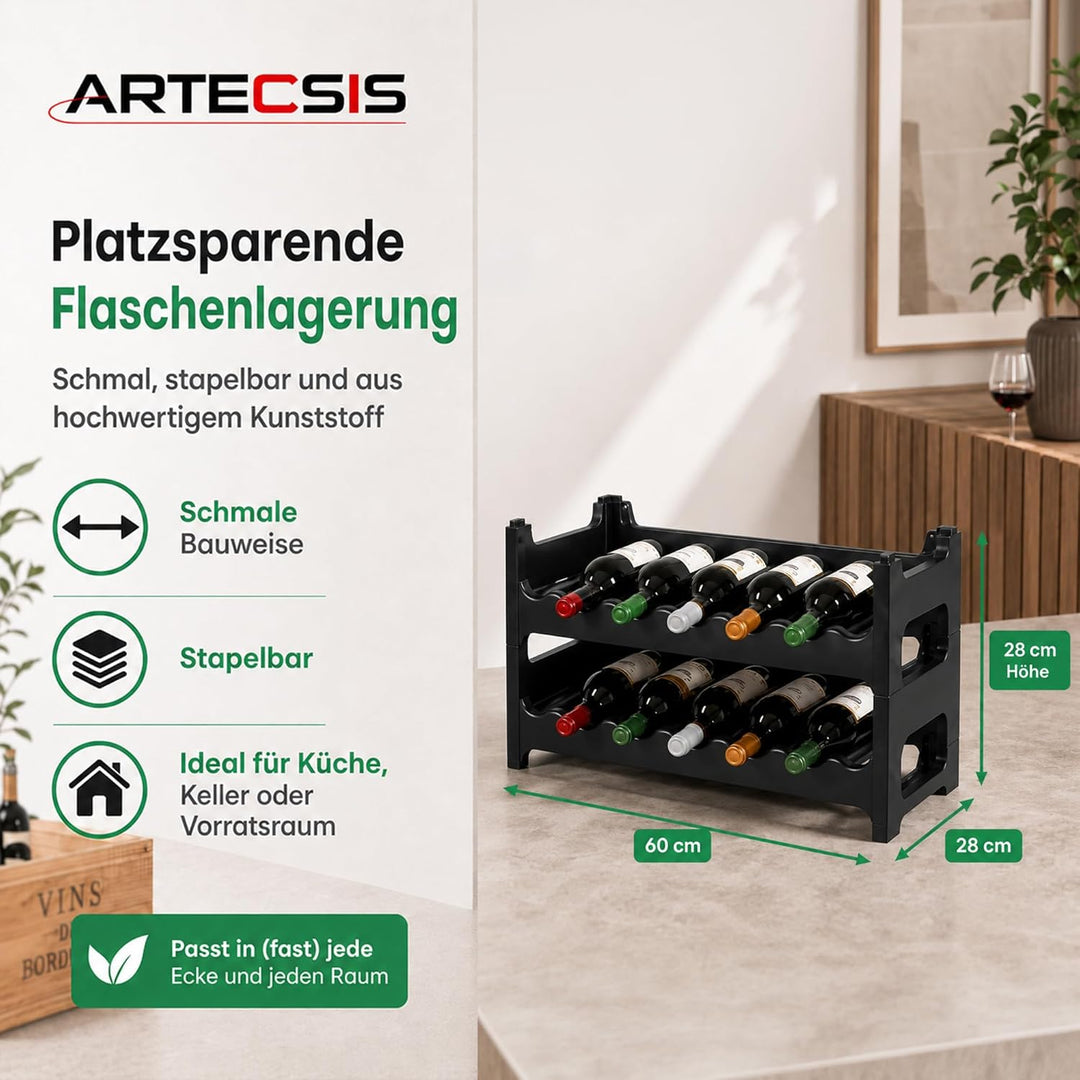 ARTECSIS Weinregal stapelbar Kunststoff für 12 Flaschen, stabiles Flaschenregal in Gastronomie-Quali