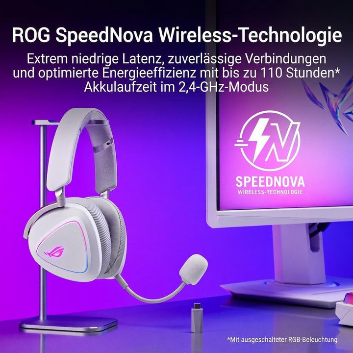 ASUS ROG Delta II White kabelloses RGB Gaming Headset (SpeedNova, Bluetooth, 2,4 GHz, 3,5-mm-Anschlu