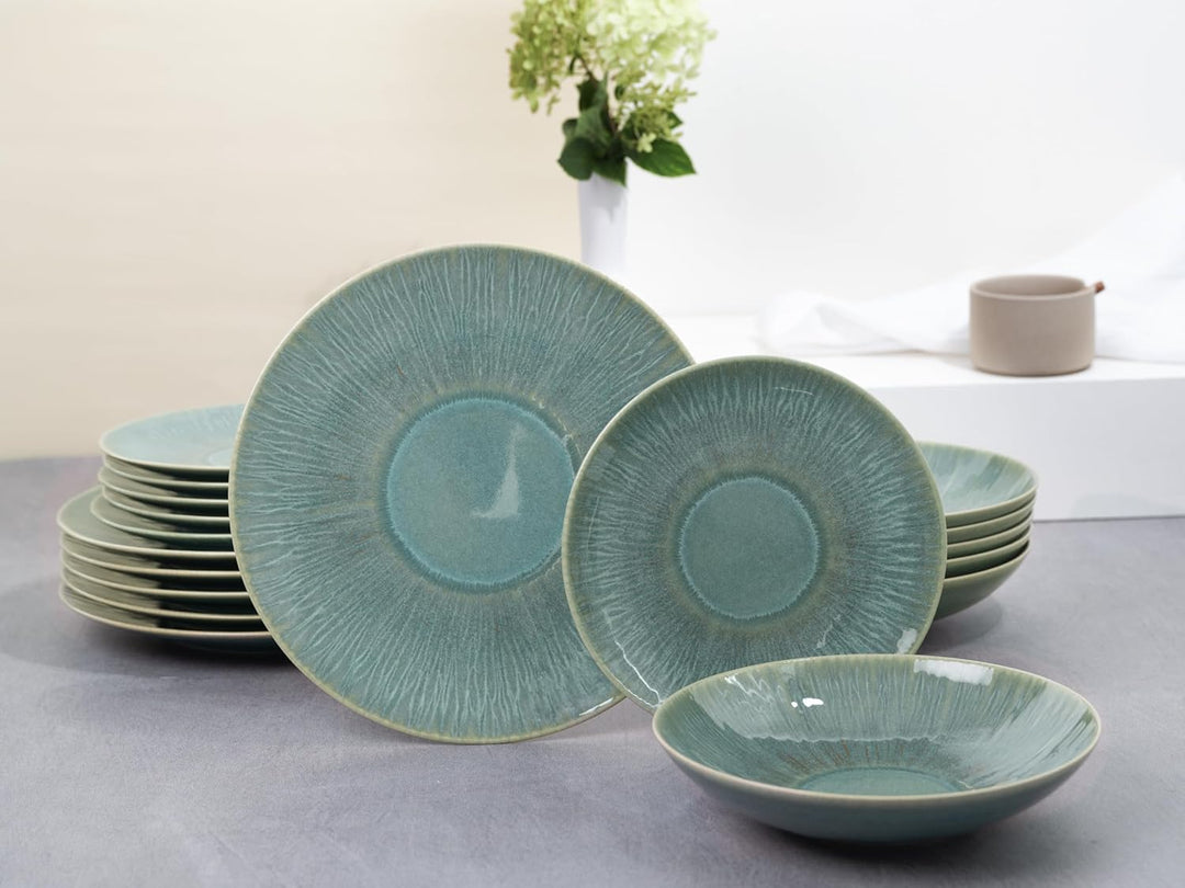 CreaTable, 10688, Serie Sea Breeze Green, Geschirrset, Teller Set 18 teilig Teller Set Grün, Teller