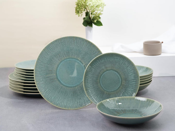 CreaTable, 10688, Serie Sea Breeze Green, Geschirrset, Teller Set 18 teilig Teller Set Grün, Teller